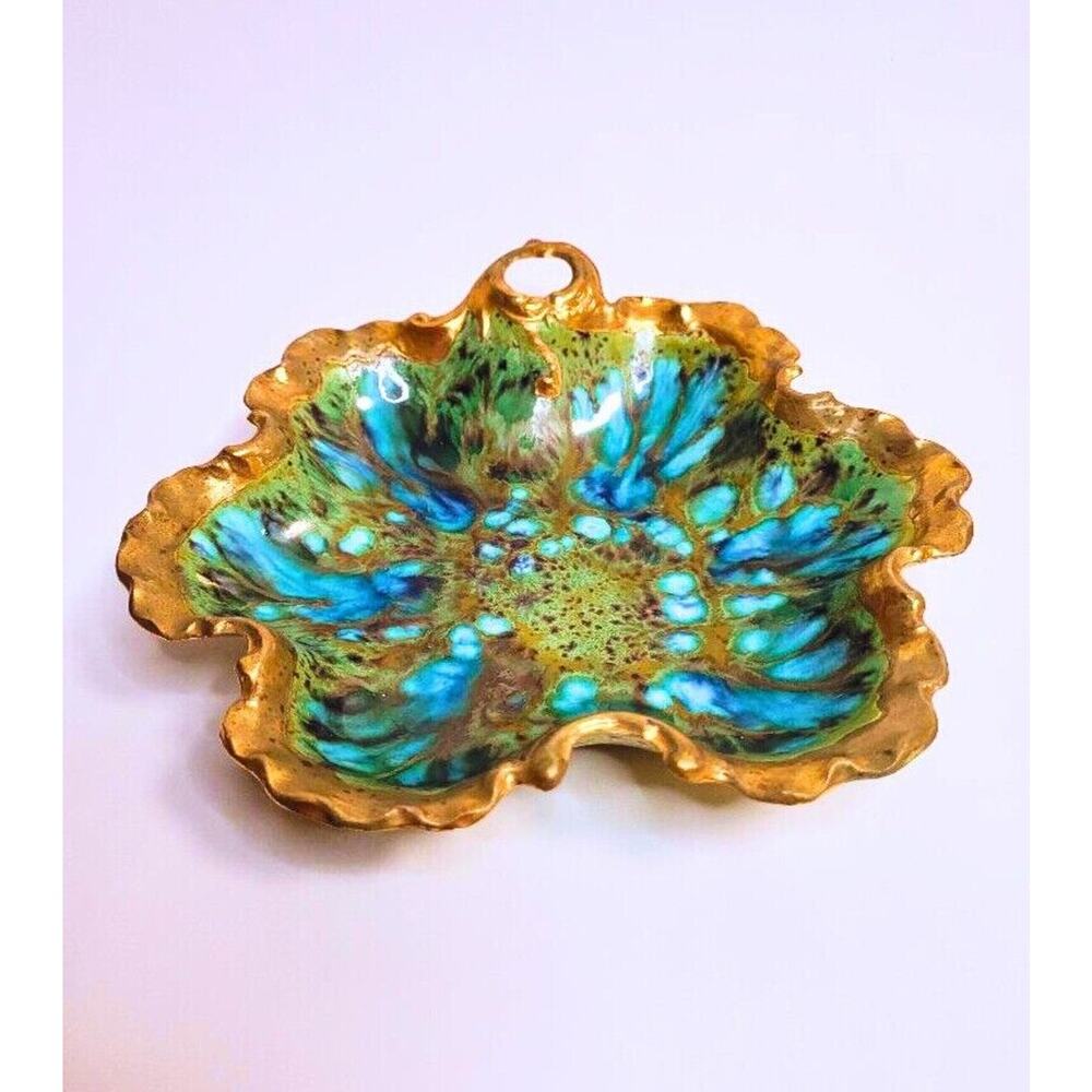 Vintage Trinket Dish Catchall Blue Green Signed Dated Studio Pottery 1973